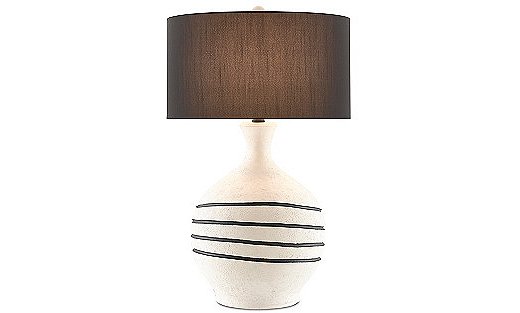 The Nabdean Table Lamp pairs a terracotta body and a shantung shade.
